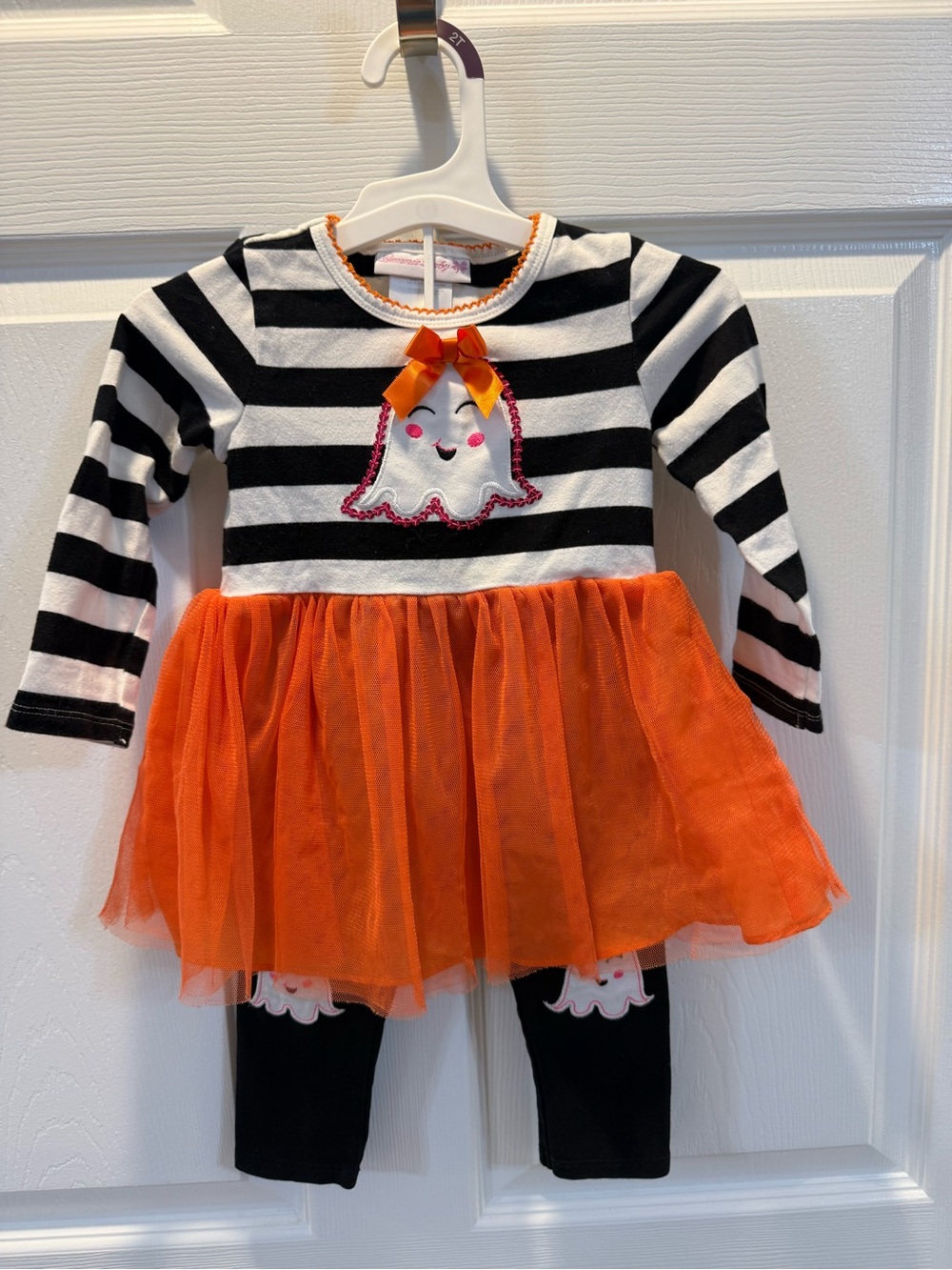 Bonnie Baby Black & White Stripe Ghost Outfit with Orange Tulle Skirt